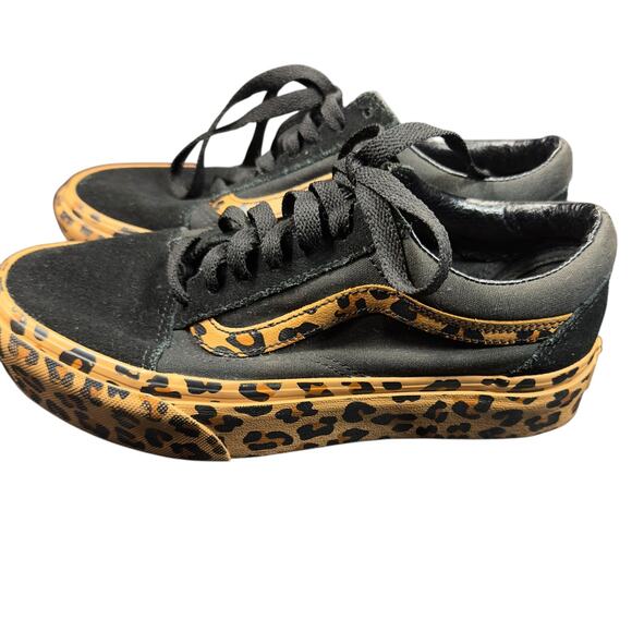 Women’s Vans Size 6.5 Leopard Print Black Platform Old Skool Style Skate Shoes - Picture 14 of 16